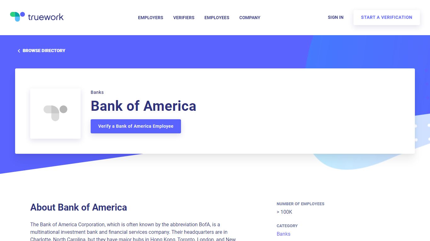 Employment Verification for Bank of America | Truework