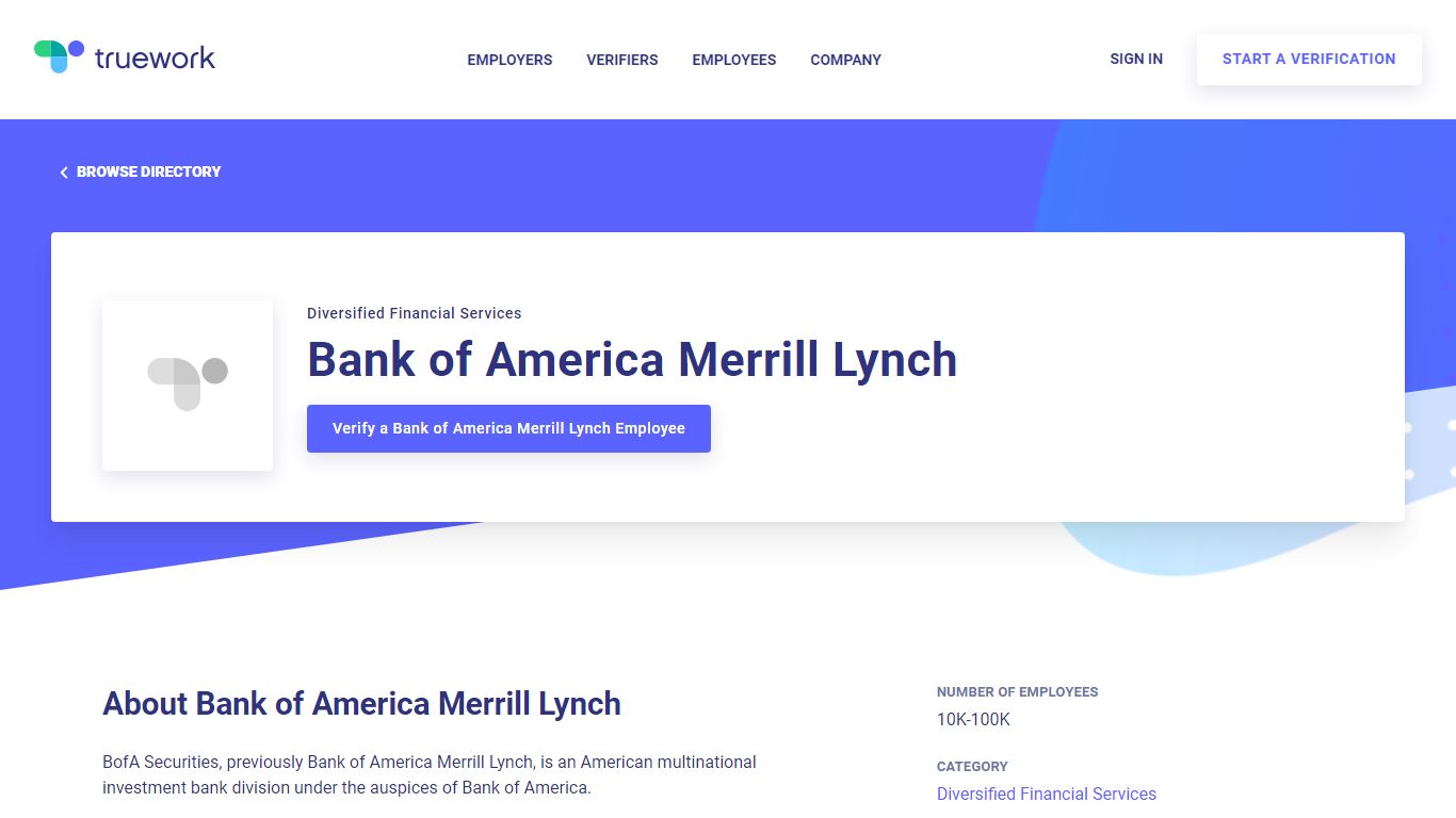Employment Verification for Bank of America Merrill Lynch - Truework